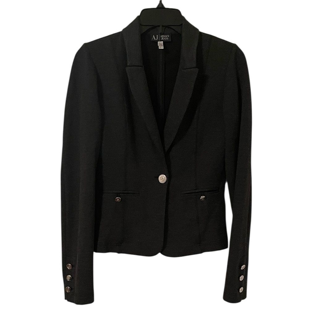 Armani Jeans Women’s Gray Black Herringbone One Button Two Pocket‎ Blazer Size S